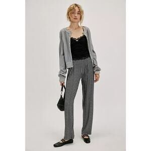 New FREE PEOPLE Norma Kamali Low-Rise Pleated Trousers $200 XS Black HOUNDSTOOTH